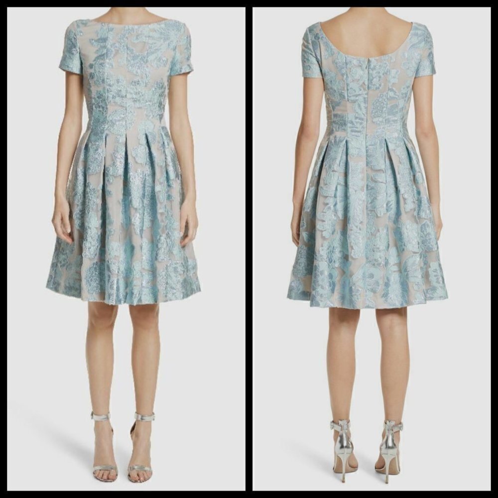 💕ST. JOHN💕 Jacquard Floral Embossed Cap Sleeve Pleated Cocktail Dress 8 NWOT